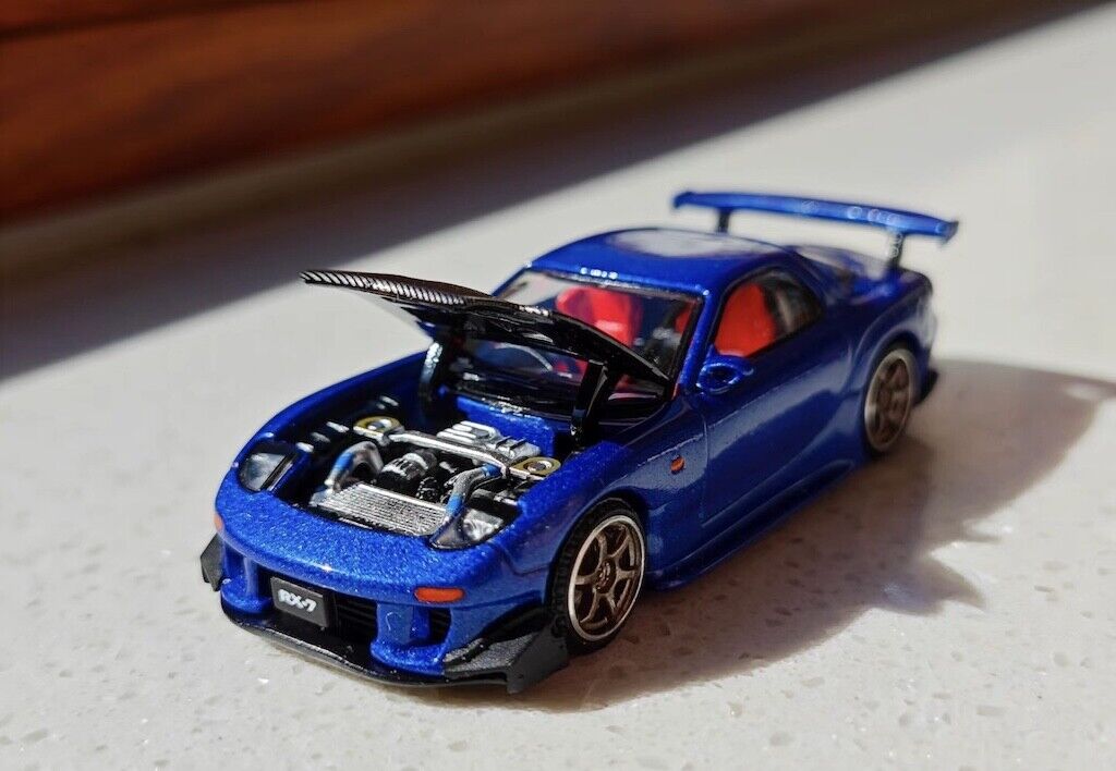 Poprace 1:64 Blue JDM RX-7 FD RE Amemiya Sports Model Diecast Metal Car New Collection
