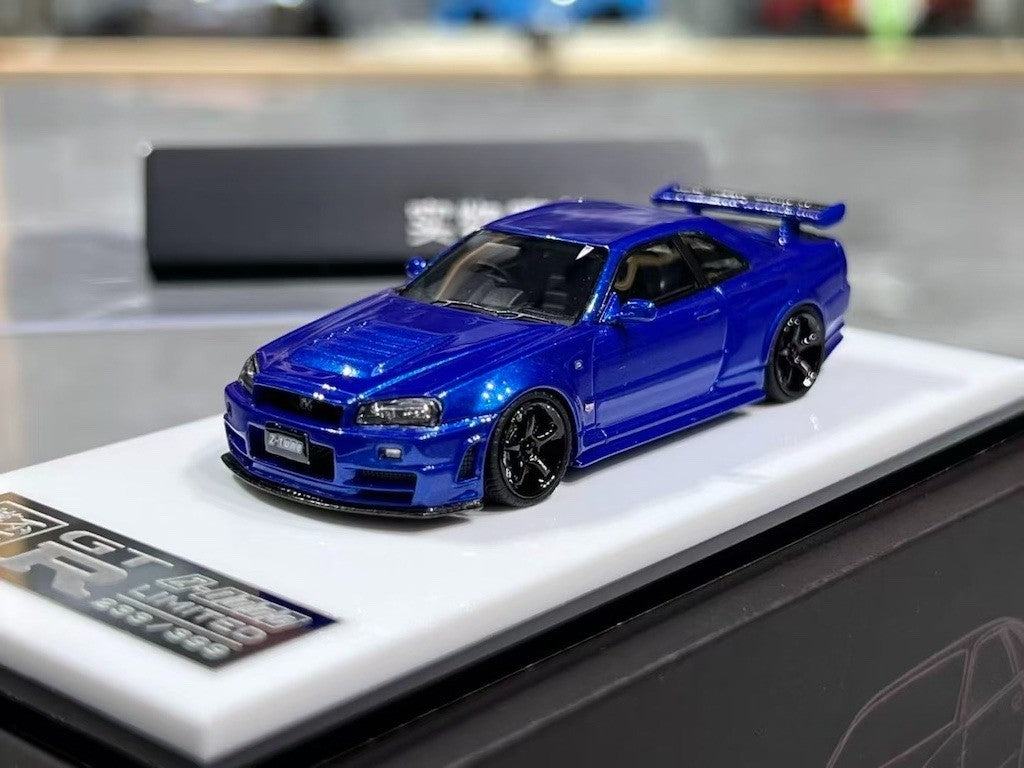 BZMW 1:64 Blue Skyline GTR R34 NISMO Z-Tune Sports Model Diecast Resin Car New Collection