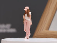 Load image into Gallery viewer, 1:64 Painted Figure Model Miniature Resin Diorama Toy Sand Pink Cap Girl Walking
