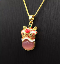 Load image into Gallery viewer, Nature Jade Traditional Lion Pendant Necklace Gift  Jewelry charm Blessing Pink
