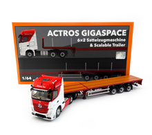 Load image into Gallery viewer, GCD 1:64 Red Actros Gigaspace Scalable Trailer Truck Model Diecast Metal Car
