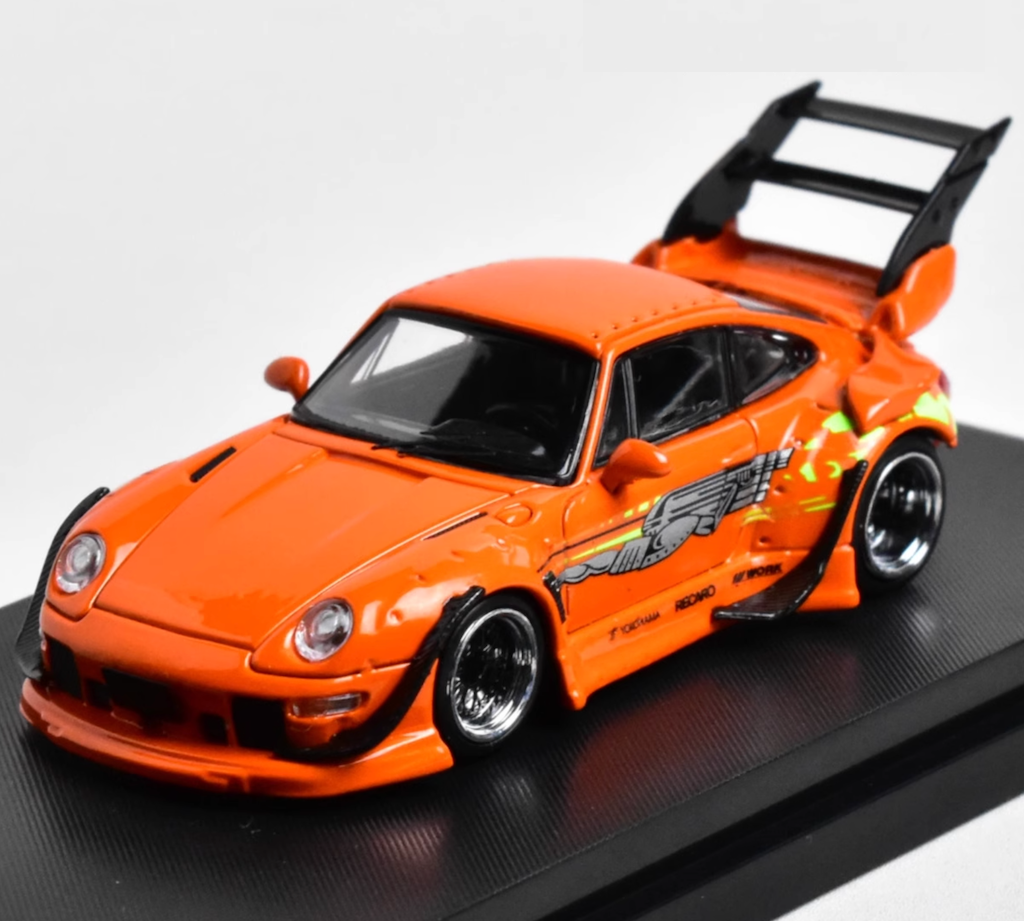 SW 1:64 Orange FNF RWB 993 Spoiler Classic Sports Model Diecast Metal Car New Collection
