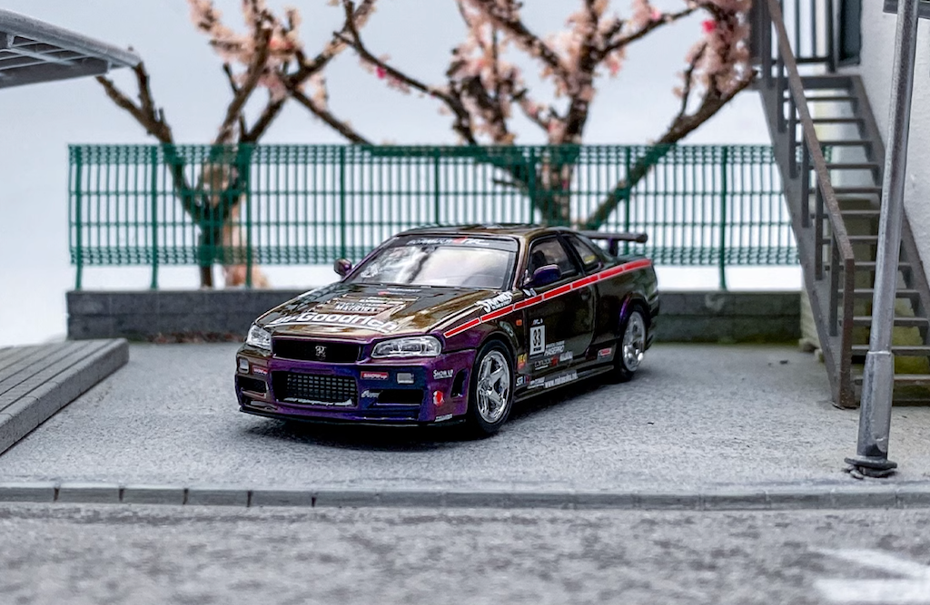 SH 1:64 JDM Skyline GTR R34 Purple Racing Sports Model Diecast Metal Car New