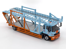 Load image into Gallery viewer, 1:64 Blue Gulf 500 HINO Ranger Double Transport Truck Model Diecast Metal Car
