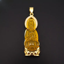 Load image into Gallery viewer, Nature Jade Guanyin Pendant Necklace Gift Jewelry charm Blessing Lucky Yellow G
