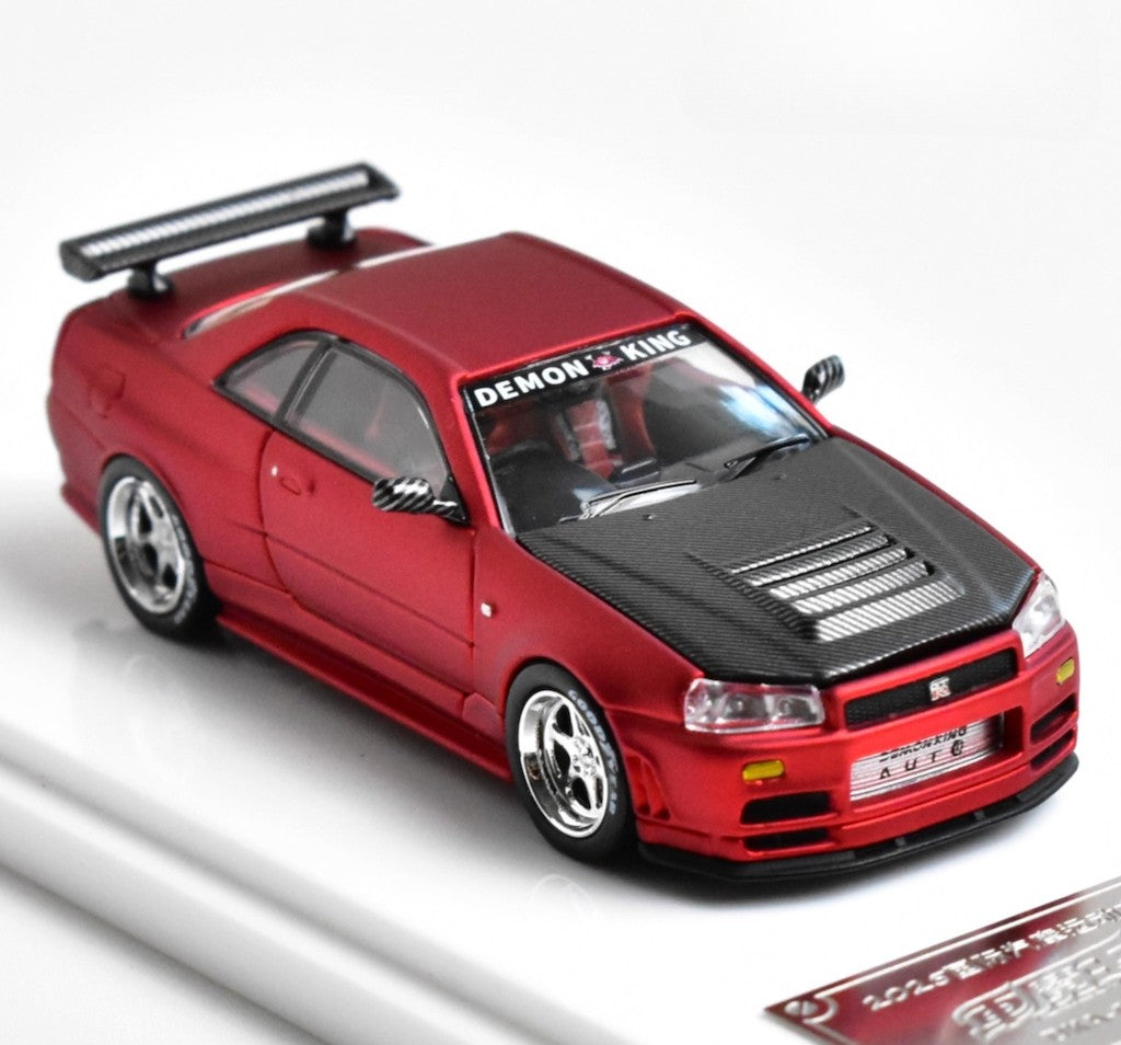 DK 1:64 APA Matte Red Skyline GTR R34 Sports Model Diecast Metal Car New Collection