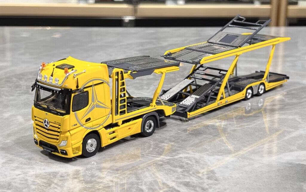 1:64 Yellow AMG Actros Gigaspace 4x2 Trailer Truck Model Diecast Metal Car