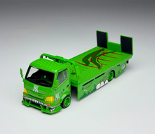 Load image into Gallery viewer, 1:64 Green Dinosaur H300 Trailer Truck 911 GT3 Set Model Diecast Metal Car New Collection
