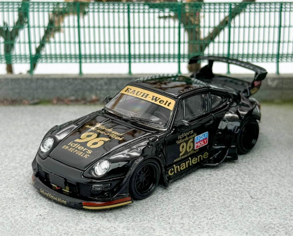 SW 1:64 Black RWB 911 Charlene Sports Low Spoiler Model Diecast Metal Car New Collection