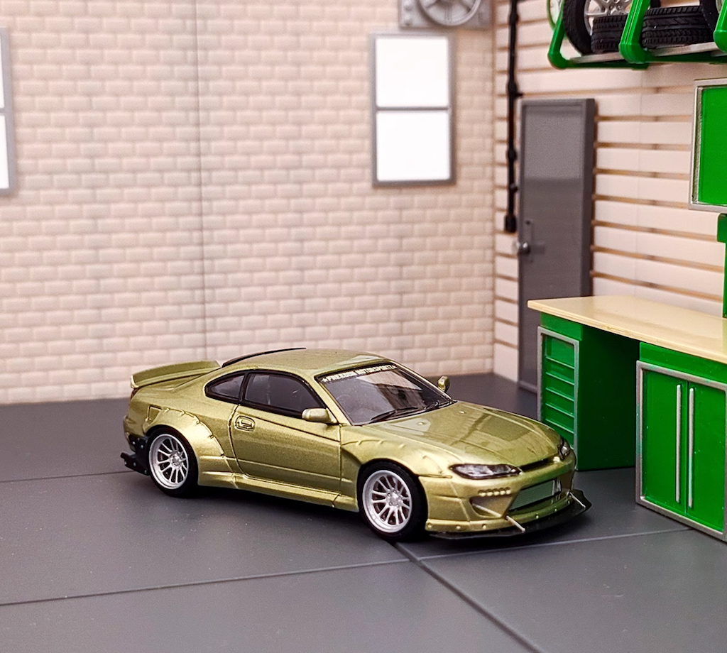 SW 1:64 Green Silvia S15 Pandem Widebody Sports Model Diecast Metal Car New