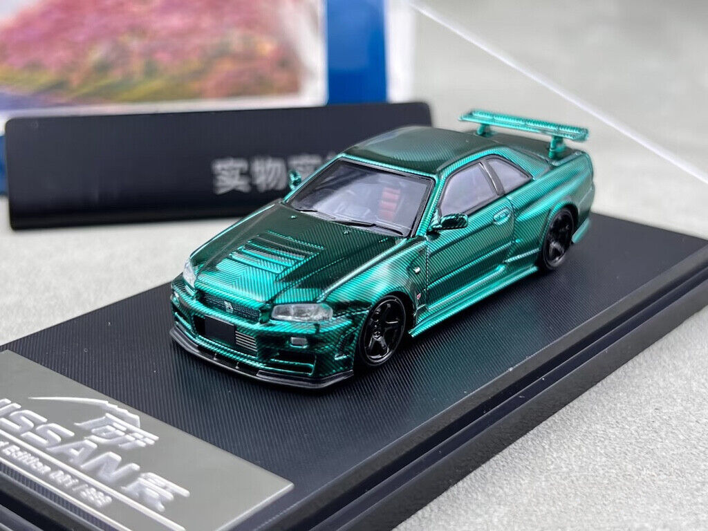Fuji 1:64 Green Carbon Skyline GTR R34 Nismo Z-Tune Model Diecast Metal Car