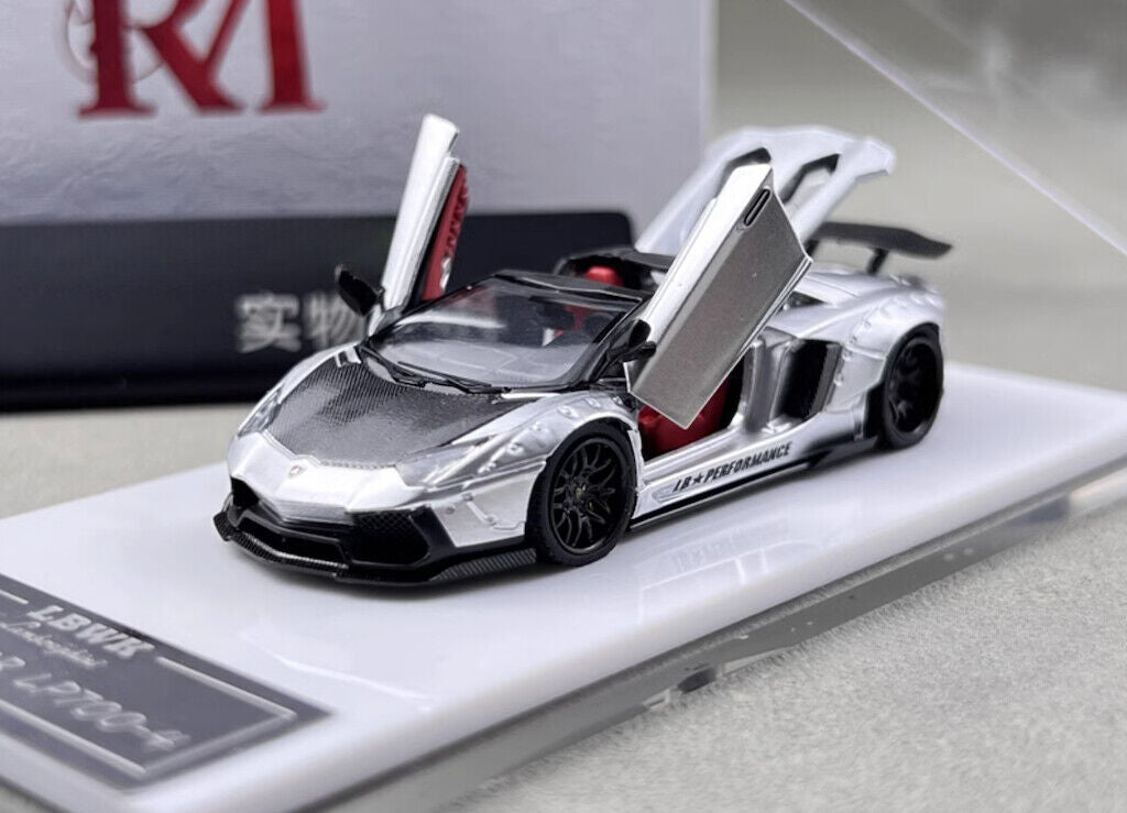 RM 1:64 Silver Aventador LP700-4 LBWK Sports Model Diecast Metal Car New Collection