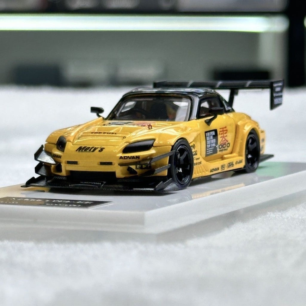 Onemodel 1:64 JDM Yellow S2000 RR Racing Sports Model Diecast Resin Car New Collection