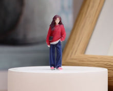 Load image into Gallery viewer, 1:64 Painted Figure Model Miniature Resin Diorama Lady in Red Casual Denim Woman
