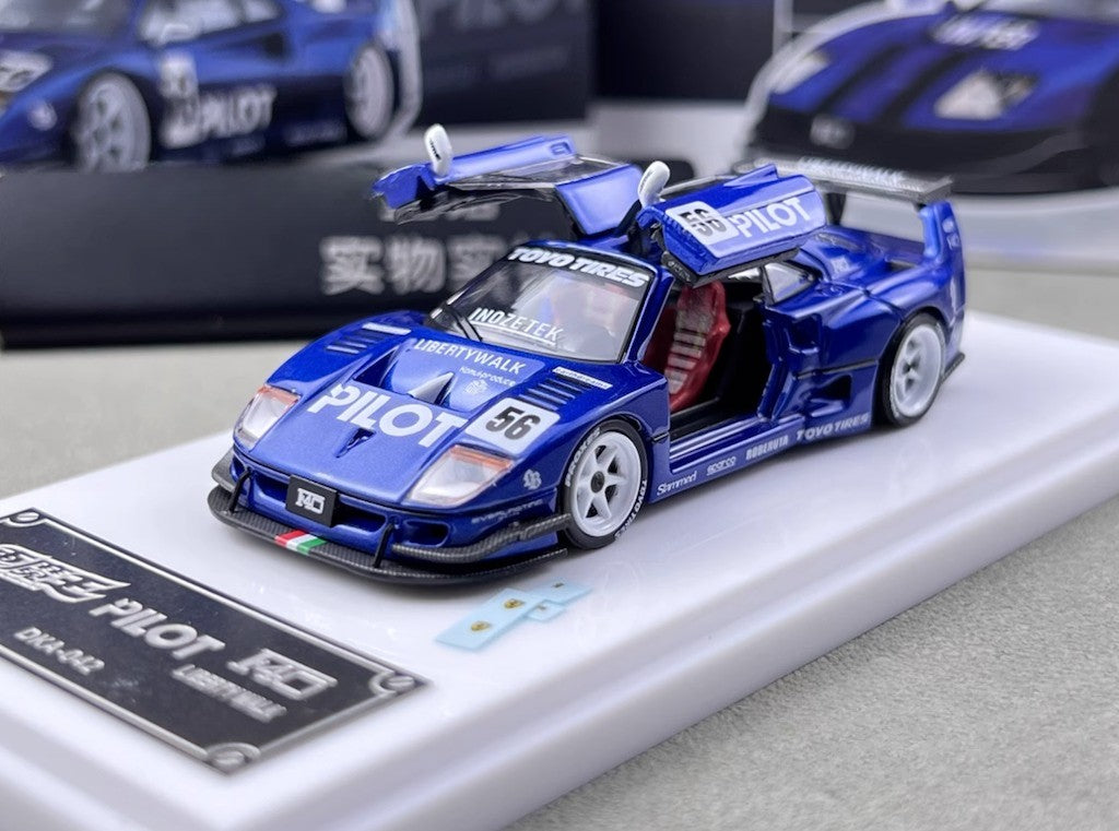 DK 1:64 Blue Pilot LBWK F40 #56 Racing Sports Model Diecast Metal Car New Collection