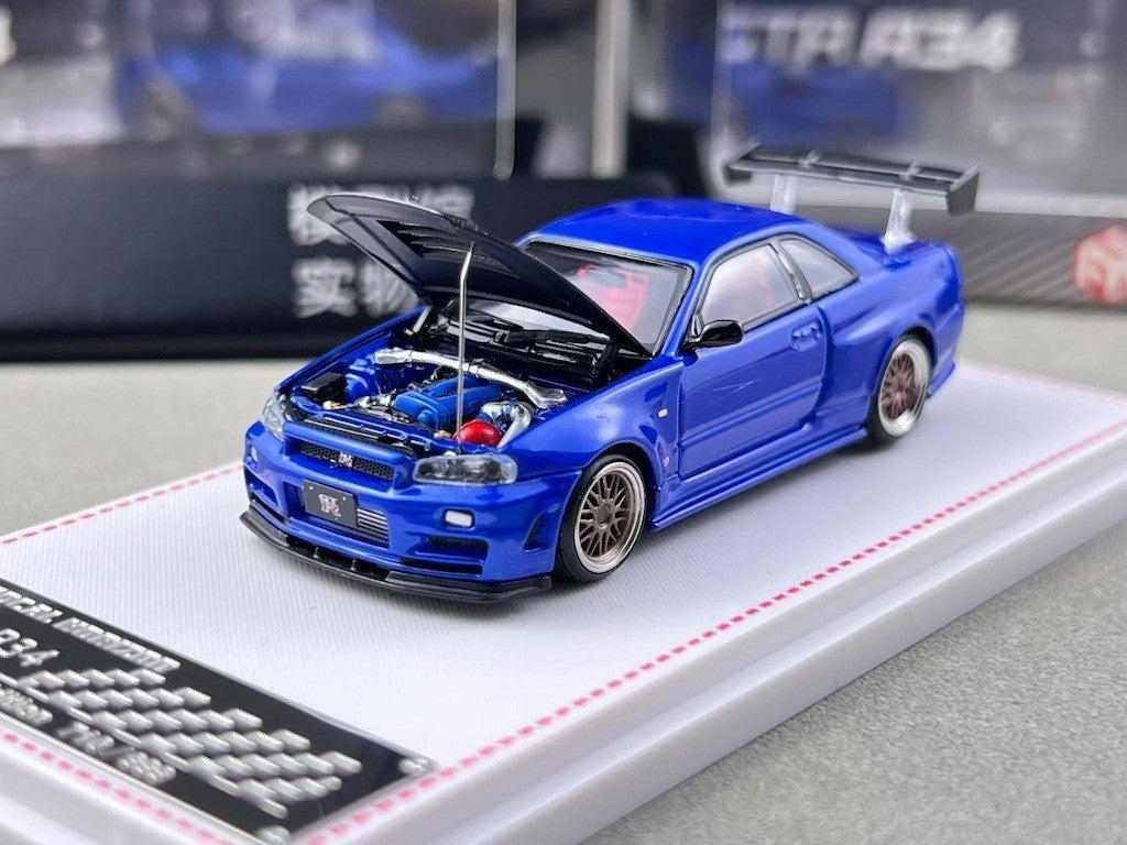 FH 1:64 Blue Carbon Skyline GTR R34 Z-Tune Sports Model Diecast Metal Car New Collection