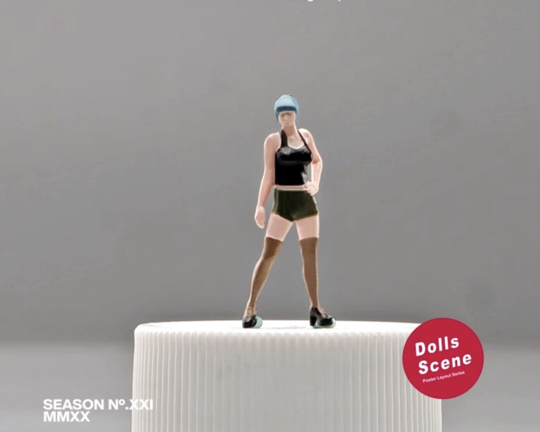 1:64 Painted Figure Mini Model Miniature Resin Diorama Toy Blue Hair Beauty Girl