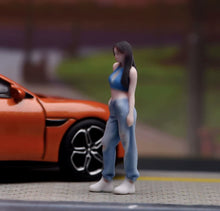 Load image into Gallery viewer, 1:64 Painted Figure Model Miniature Resin Blue Top Denim Girl Sporty Lady Woman
