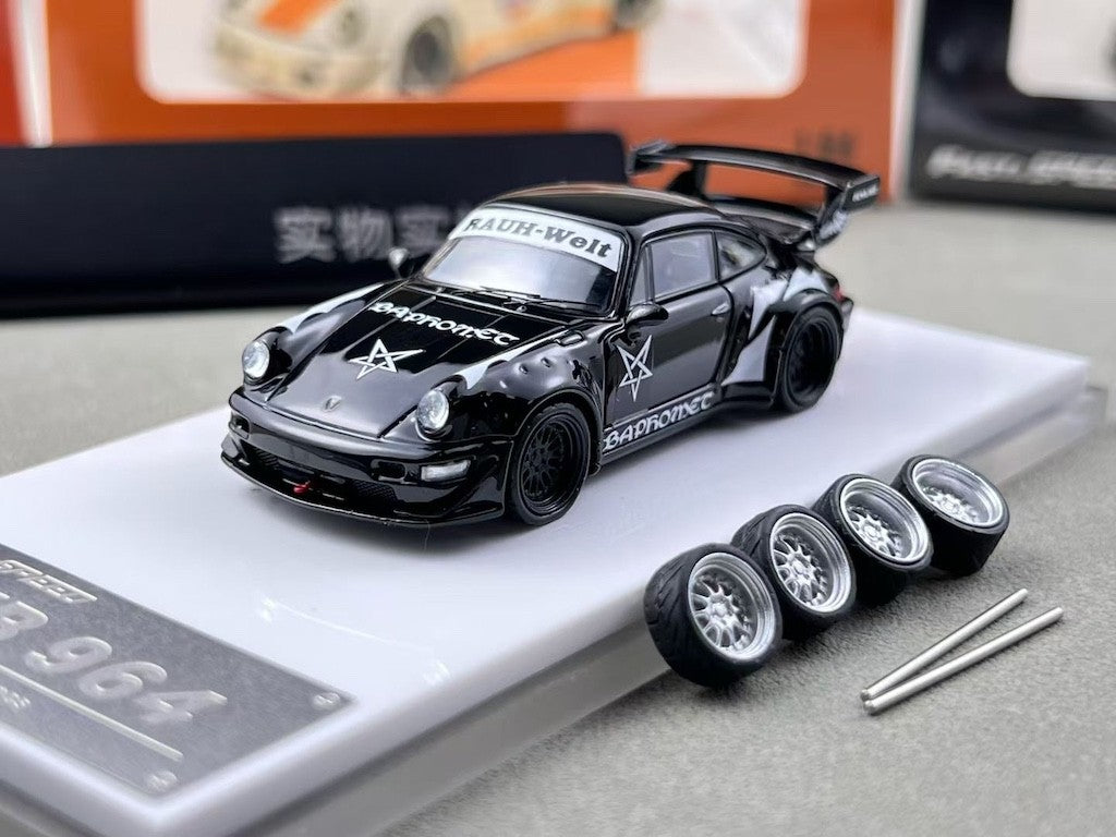 FS 1:64 Black RWB 964 Classic Sports Model Diecast Metal Car New Collection