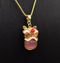 Load image into Gallery viewer, Nature Jade Traditional Lion Pendant Necklace Gift  Jewelry charm Blessing Pink
