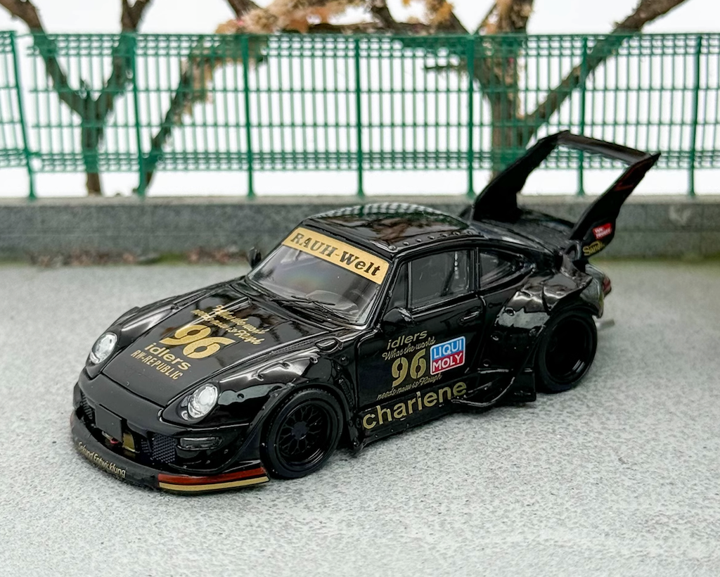 SW 1:64 Black RWB 911 Charlene Sports High Spoiler Model Diecast Metal Car New Collection