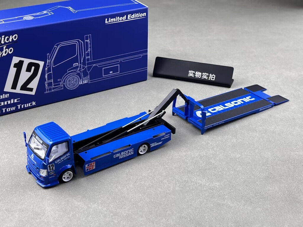 MT 1:64 Blue Calsonic H300 Flatbed Tow Truck Custom Model Diecast Metal Car