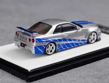 Load image into Gallery viewer, TM 1:64 Silver Blue Skyline GTR R34 FNF Sports Model Diecast Metal Car New Collecction
