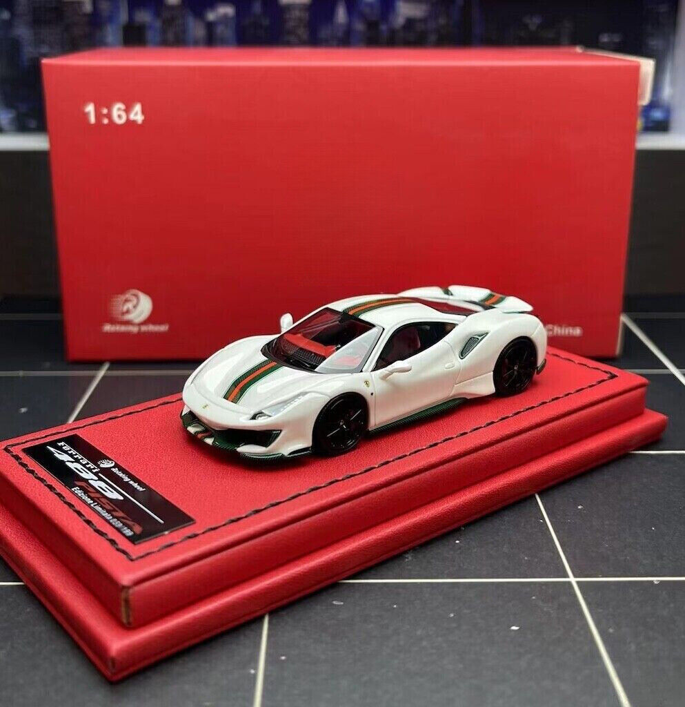 RW 1:64 White 488 Pista Hard Top Racing Sports Model Diecast Resin Car New Collection