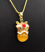 Load image into Gallery viewer, Nature Jade Traditional Lion Pendant Necklace Gift  Jewelry charm Blessing Orang
