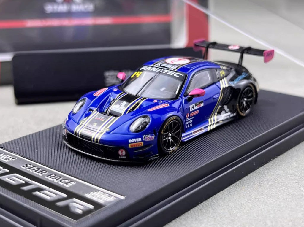 SR 1:64 Blue 911 GT3 R #14 Racing Sports Model Diecast Metal Car New Collection