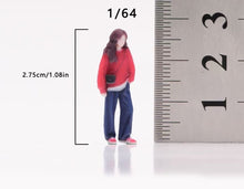 Load image into Gallery viewer, 1:64 Painted Figure Model Miniature Resin Diorama Lady in Red Casual Denim Woman
