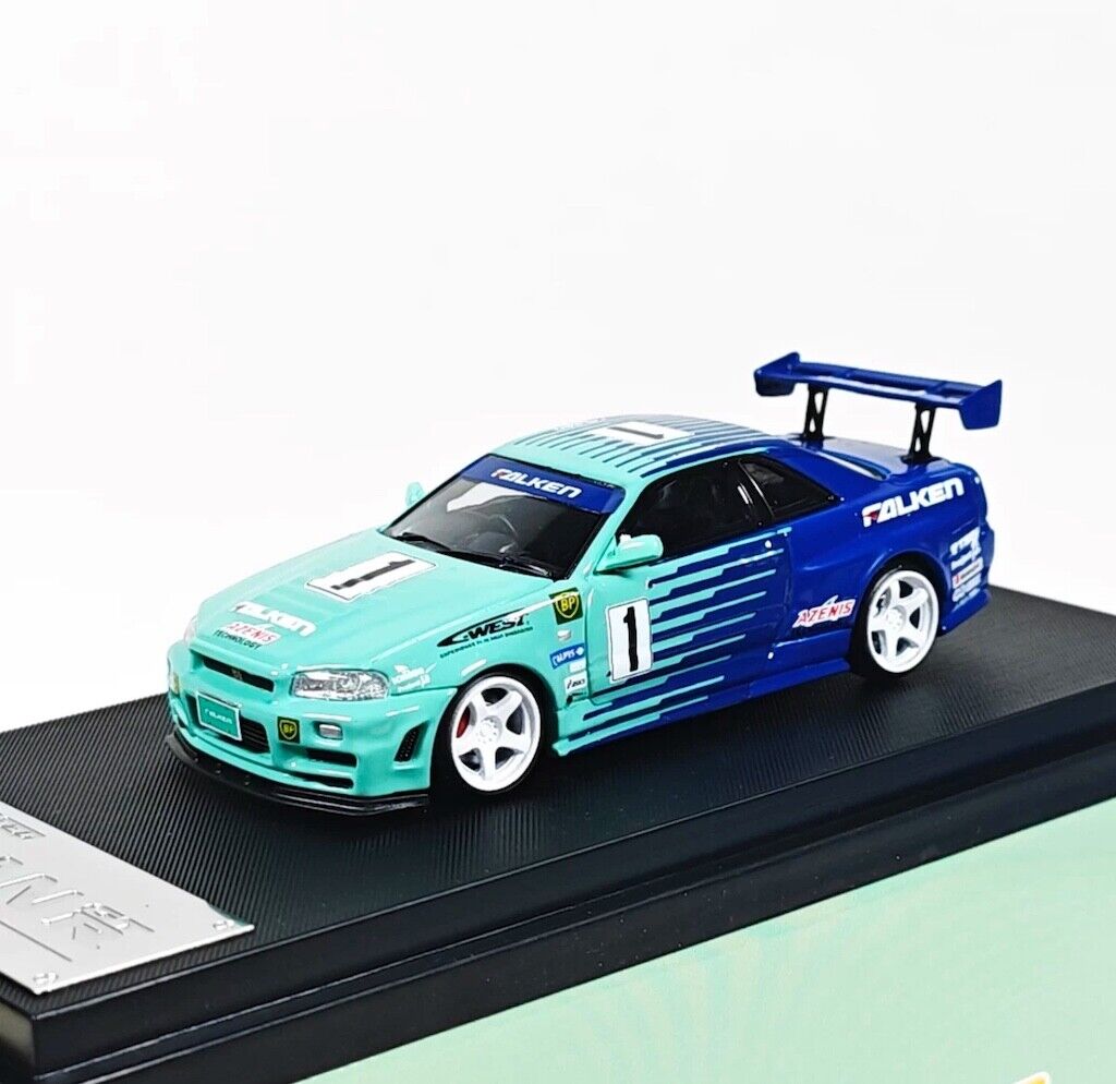 FS 1:64 Fast Speed Skyline GTR R34 Falken #1 Sport Model Diecast Metal Car New Collection