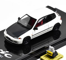 Load image into Gallery viewer, HJ 1:64 White Carbon Civic EG6 SiR-S Engine Sport Model Diecast Metal Car New Collection

