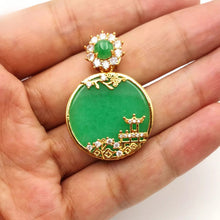 Load image into Gallery viewer, Nature Jade Pavilion View Pendant Necklace Gift Jewelry charm Blessing Fortune g
