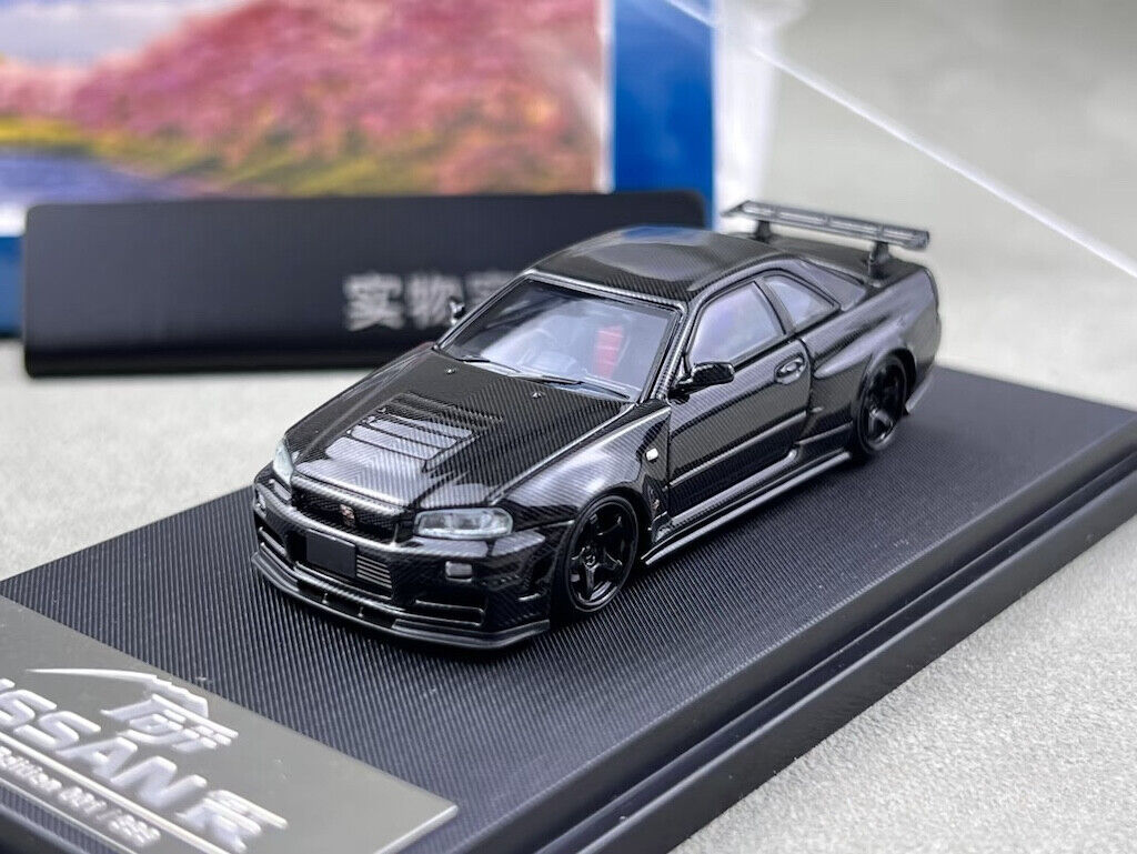 Fuji 1:64 Black Carbon Skyline GTR R34 Nismo Z-Tune Model Diecast Metal Car