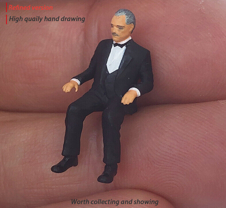 1:64 Painted Figure Mini Model Miniature Resin Diorama Black Suits Man Chair Toy