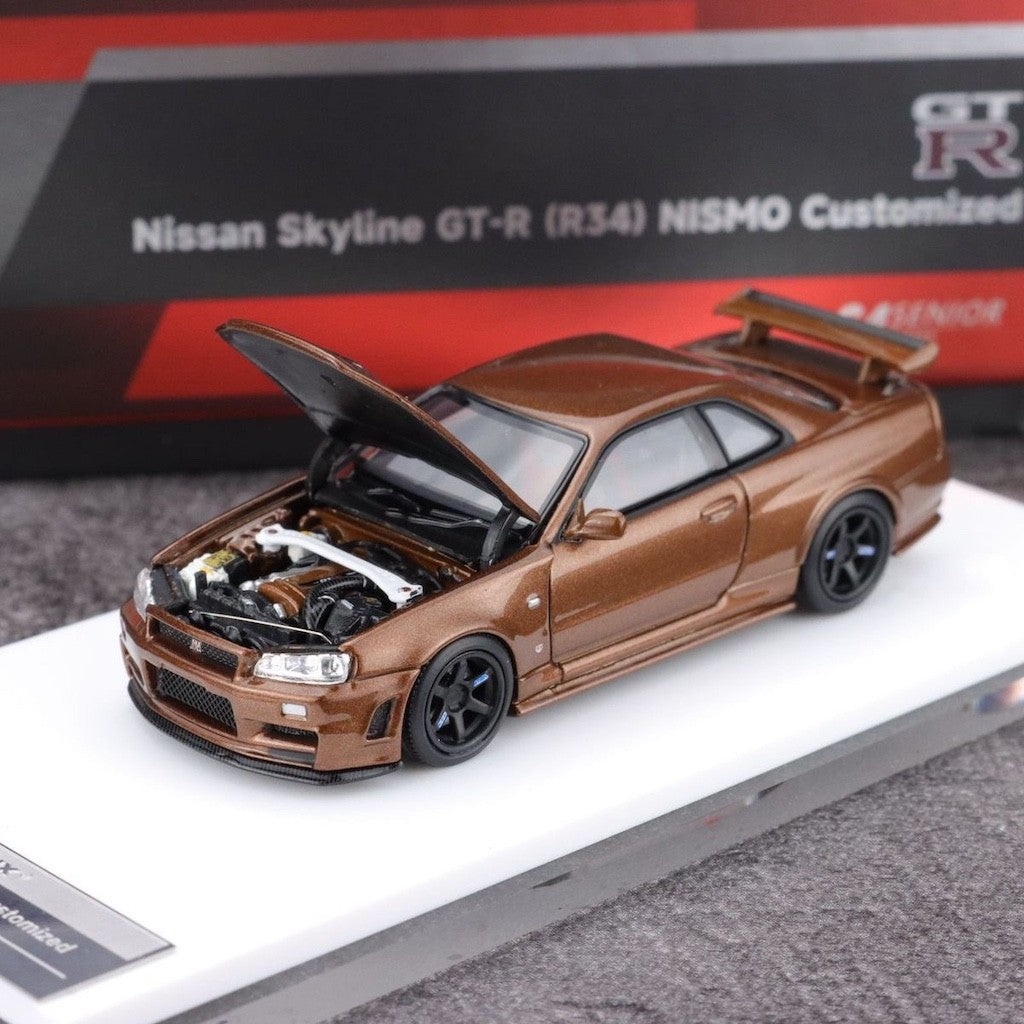 MH 1:64 Brown Skyline GTR R34 Nismo CRS Sports Model Diecast Metal Car New Collection