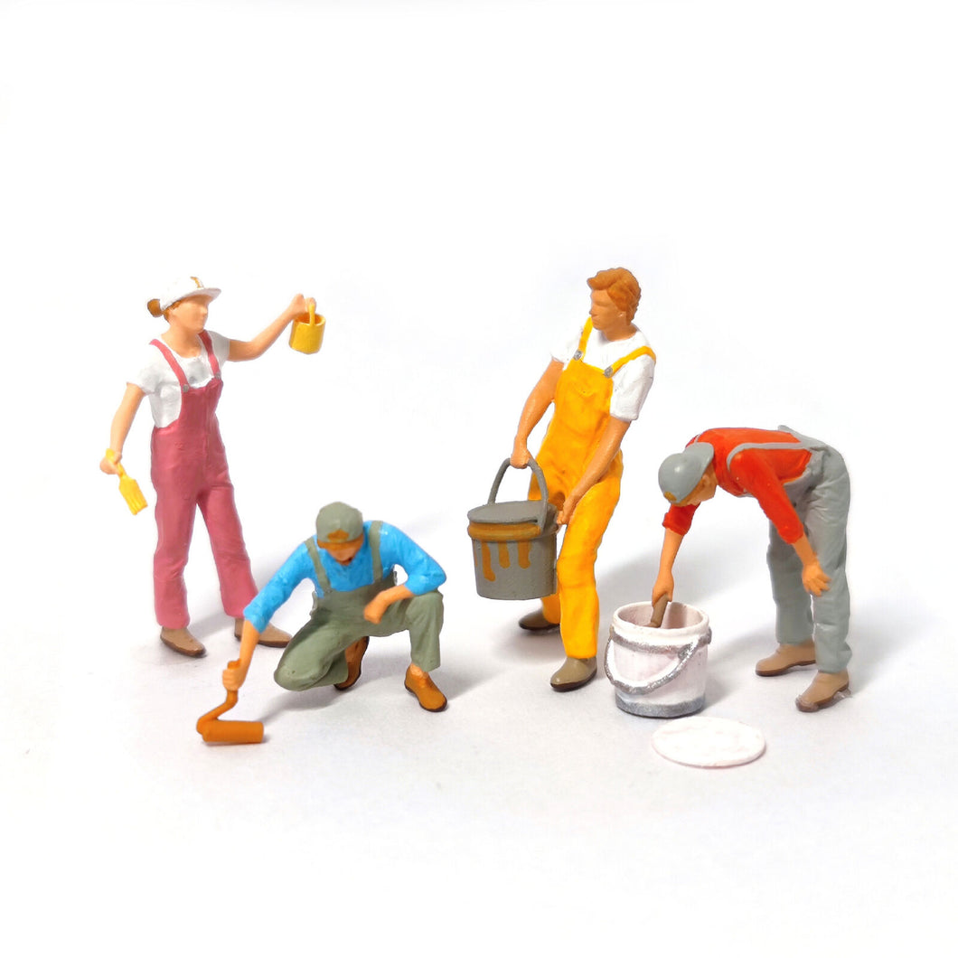 1:64 Painted Figure Mini Model Miniature Resin Diorama Painter Worker 4 People