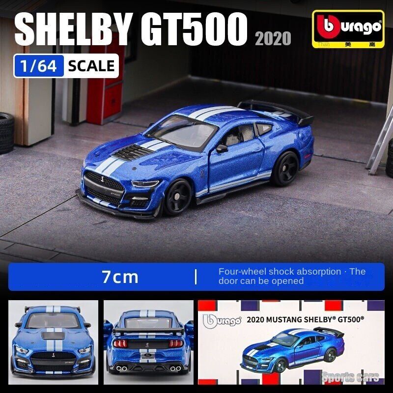 Bburago 1:64 Blue 2020 Ford Shelby GT500 Racing Sports Model Toy Diecast Metal Car