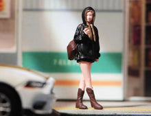 Load image into Gallery viewer, 1:64 Painted Figure Model Miniature Resin Diorama Sand Black Hoddie Girl Lady New Collection
