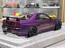 Load image into Gallery viewer, MH 1:18 Purple Skyling GTR R34 Nismo RB26DETT Engine Model Diecast Metal Car
