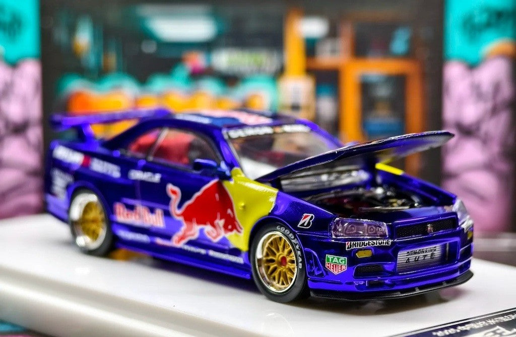 DK 1:64 HEC Blue JDM Skyline GTR R34 Racing Sports Model Diecast Metal Car New Collection