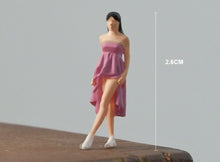 Load image into Gallery viewer, 1:64 Painted Figure Mini Model Miniature Car Scenes Resin Pink Long Skirt Lady
