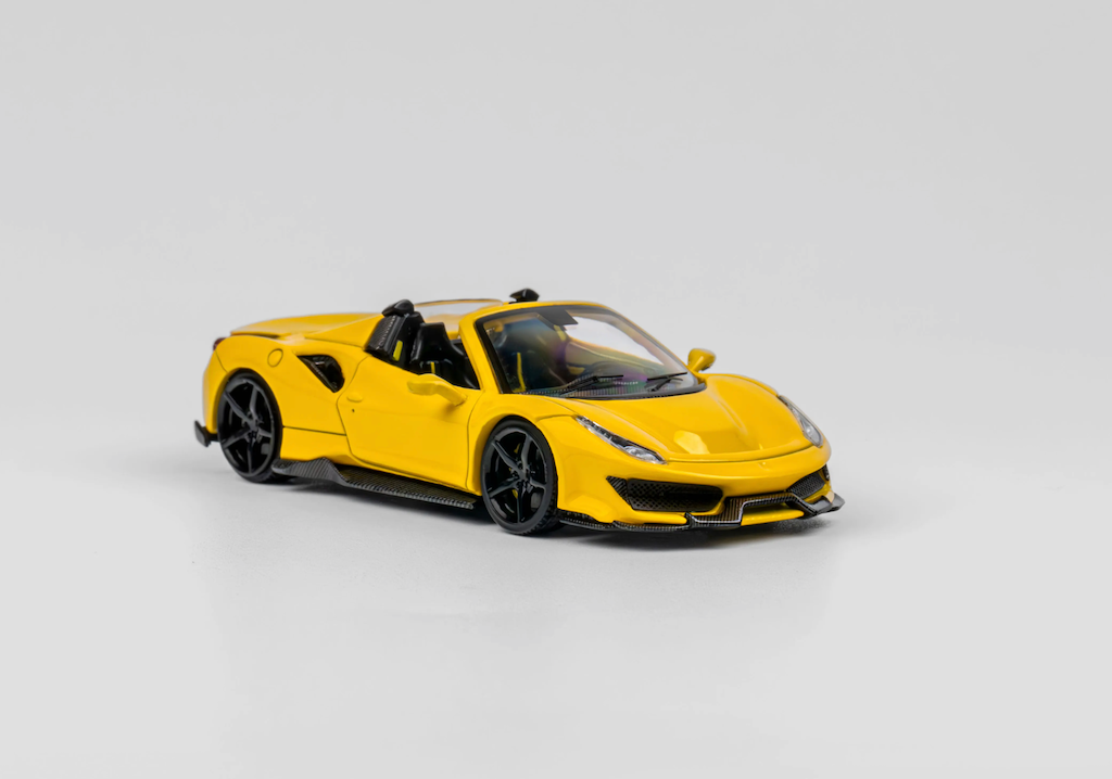 TPC 1:64 Yellow 488 Pista Convertible Racing Sport Model Diecast Metal Car New Collection