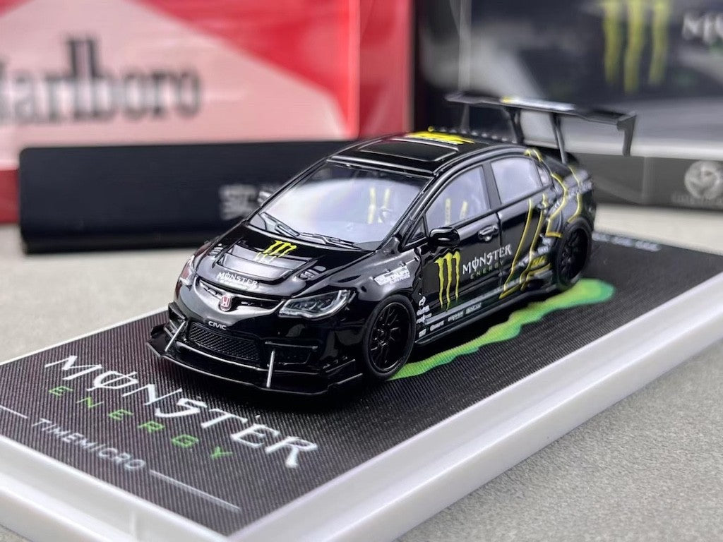 TM 1:64 Black JDM Civic Type R FD2 Widebody Sports Model Diecast Metal Car New Collection