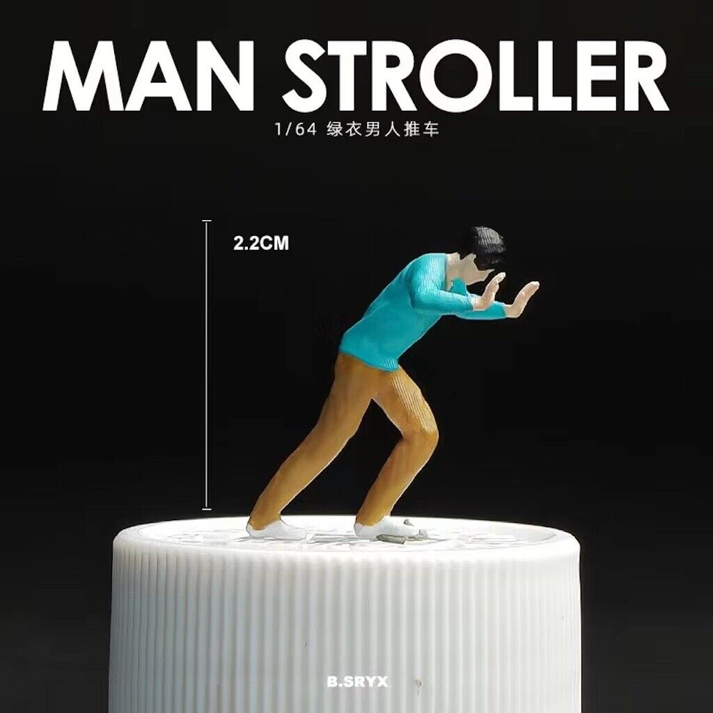 1:64 Painted Figure Mini Model Miniature Resin Diorama Sand Pushing Stroller Man