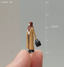 Load image into Gallery viewer, 1:64 Painted Figure Mini Model Miniature Resin Diorama Sand Wind Coat Girl Lady New Scene
