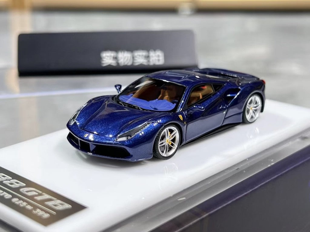 1:64 CL Blue 488 GTB Hard Top Sports Model Diecast Resin Car New Collection