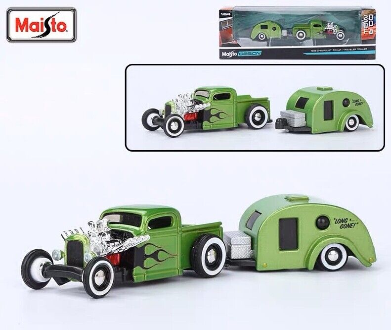 Maisto 1:64 1936 Classic Pickup Traveler Trailer Tow & Go Model Metal Car BN