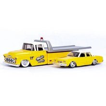 Load image into Gallery viewer, Maisto 1:64 1957 Chevrolet Flatbed Trailer Truck 1987 Caprice Model Metal Car

